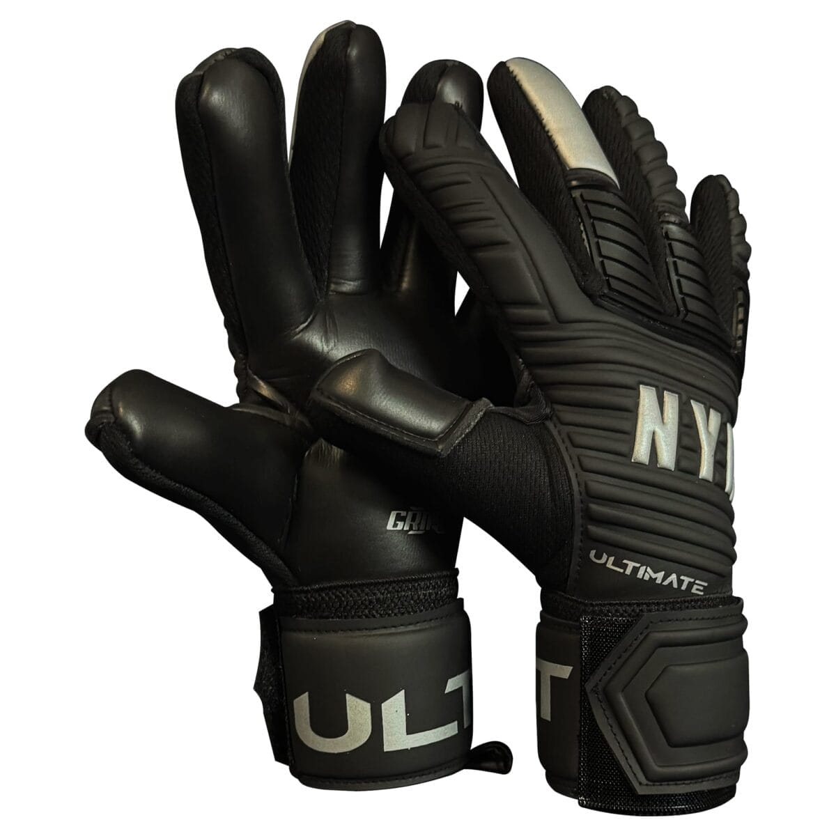 Ultimate X-Grippy goalkeeper gloves Black edition backhand with punch zone
