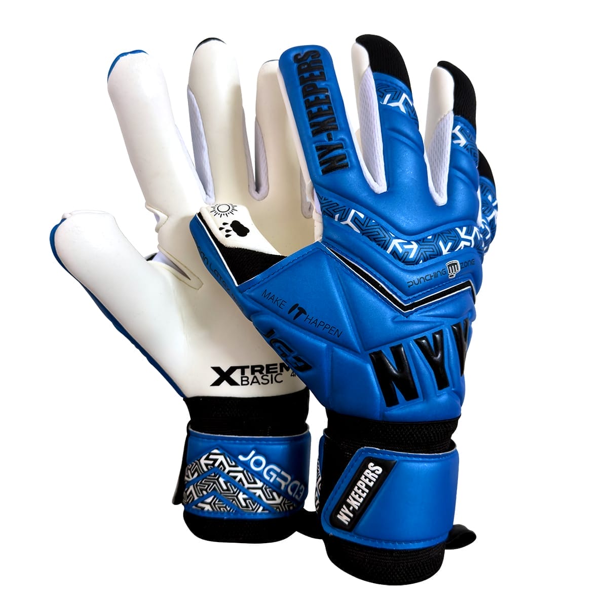 Full view of Jogra3 BlueSteel X-Basic goalkeeper glove with ergonomic negative cut