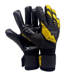Warrior X-Grippy goalkeeper gloves Black & Gold edition front view