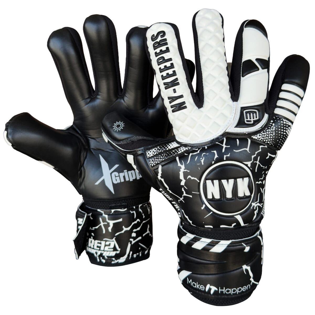 Warrior X-Grippy goalkeeper gloves Black & White edition palm with X-Grippy latex