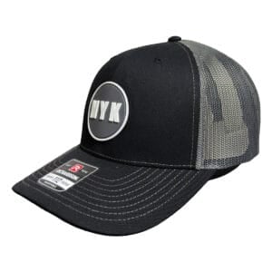 NYK Richardson 112 trucker hat black charcoal front rubber logo