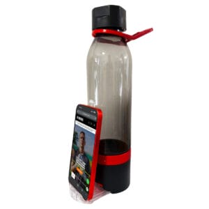 sports bottle with phone holder and hook system