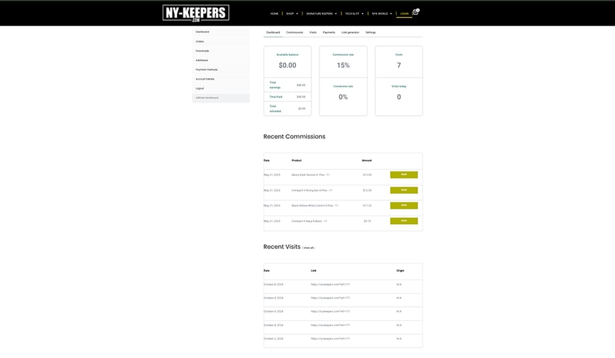Panel de afiliado — ventas y comisiones en tiempo real